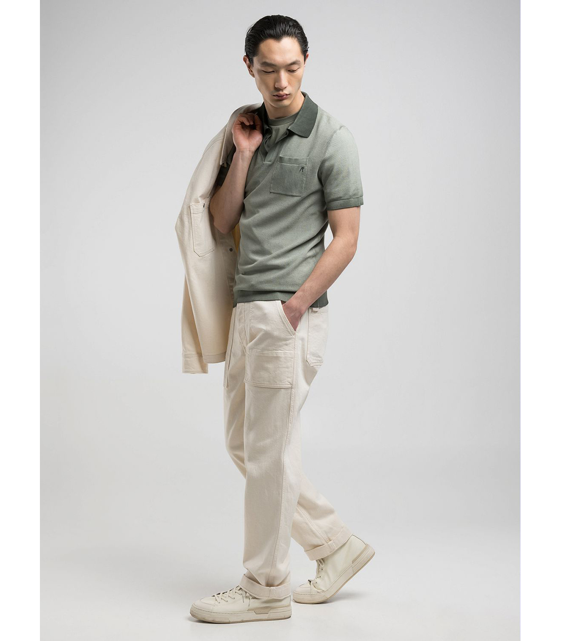 コットンPOLO半袖ニット 詳細画像 オリーブ 5